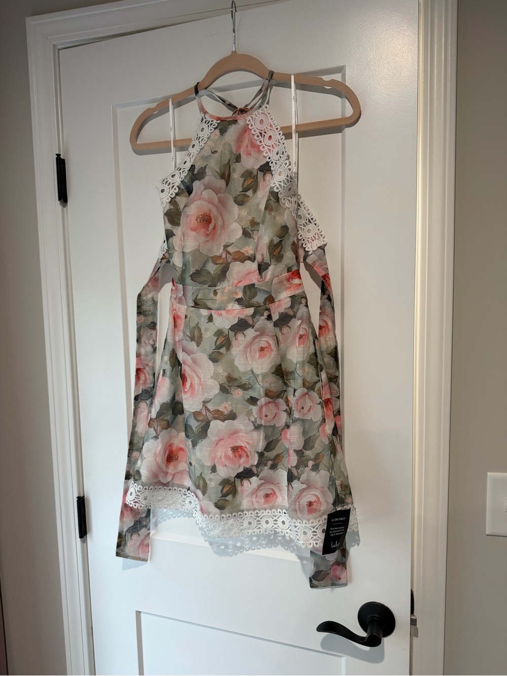 Lulu's Pink Rose Halter Mini Dress with Rose Print